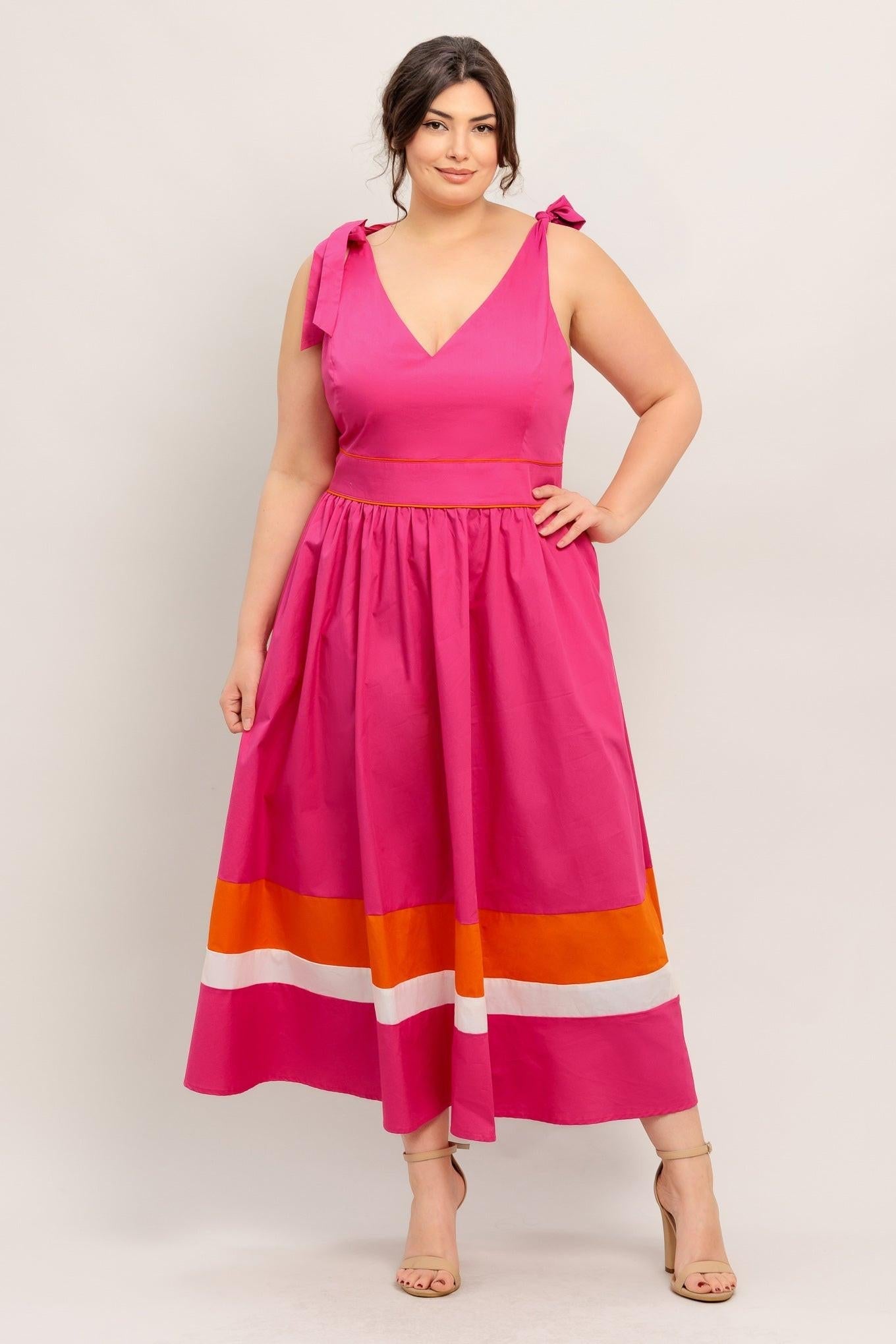 Forest Charm Fuchsia Orange Woven Midi Dress view 9