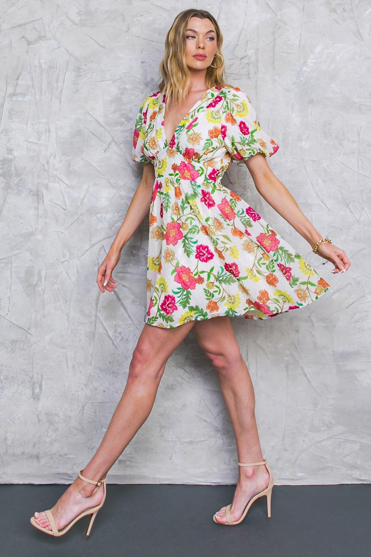 Free Me Today Floral Woven Mini Dress IVORY (dress) - free clothes today near me, free clothes today, i - shop at us.meeeshop