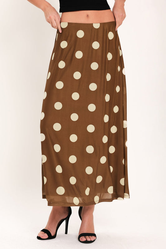 French Girl Polka Dot Power Mesh Midi Skirt in BROWN - Pol Skirt (dress)
