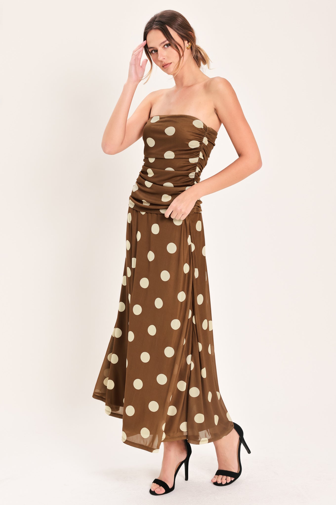 French Girl Polka Dot Power Mesh Midi Skirt in BROWN view 2 - Pol Skirt (dress)