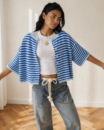Freya Half Sleeve Knit Button Down Sweater Cardigan in M view 2 - Fall Wardrobe Essential - Cardigan Sweater (top)