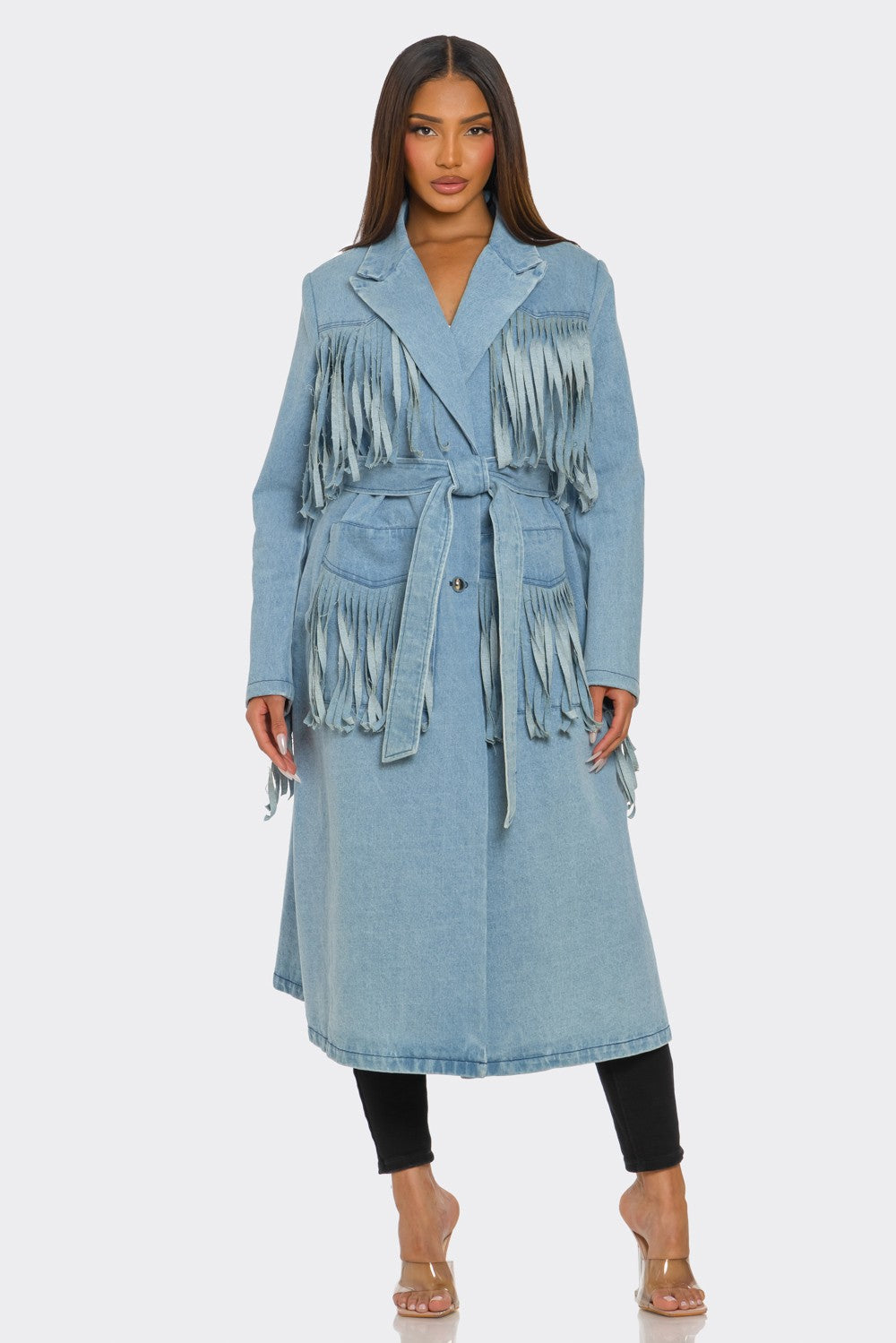 Fringed Denim Trench in Small - Fringed Denim Jacket (bottom)