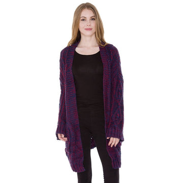 Front Pocket Knit Detail Soft Warm Long Cardigan Top in Navy view 2 - Fall Wardrobe Essential