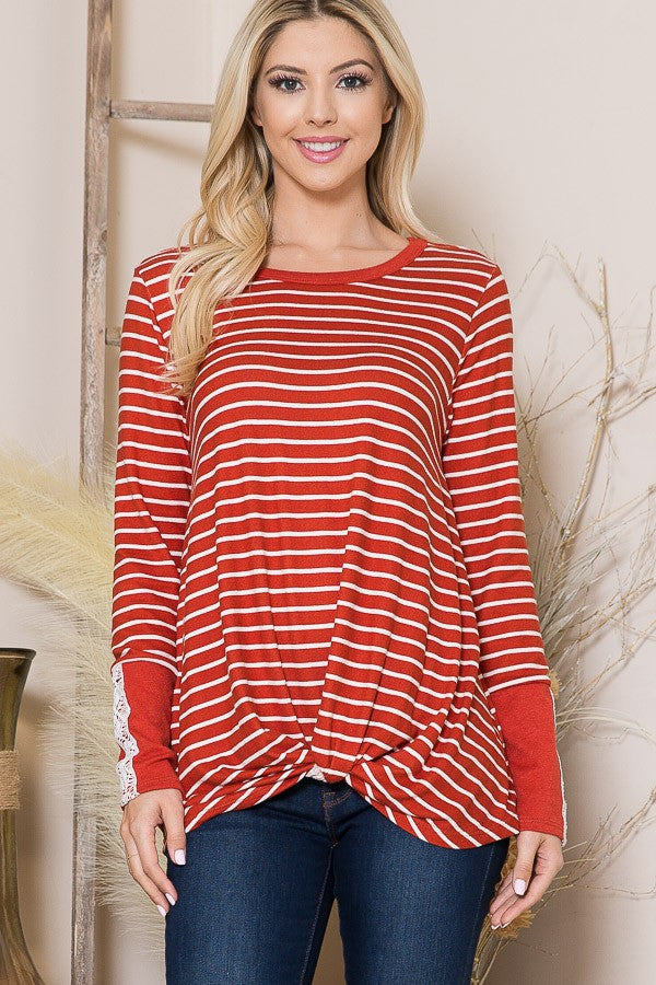 Front Twist Sweater Stripe Knit Top in White view 11 - Fall Wardrobe Essential - Top Sweater