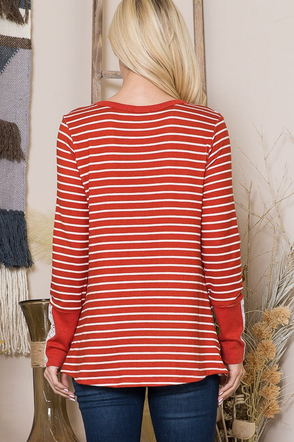 Front Twist Sweater Stripe Knit Top in White view 12 - Fall Wardrobe Essential - Top Sweater