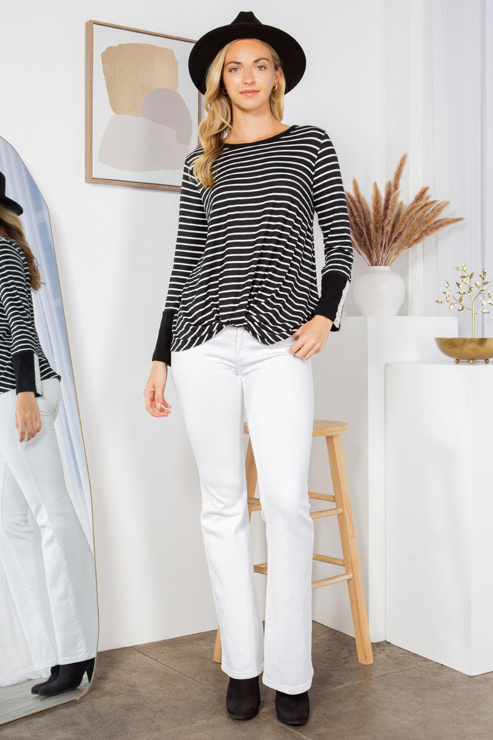 Front Twist Sweater Stripe Knit Top view 13 - Fall Wardrobe Essential - Top Sweater