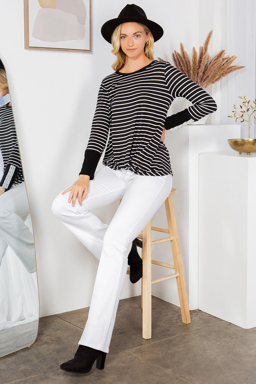 Front Twist Sweater Stripe Knit Top view 14 - Fall Wardrobe Essential - Top Sweater