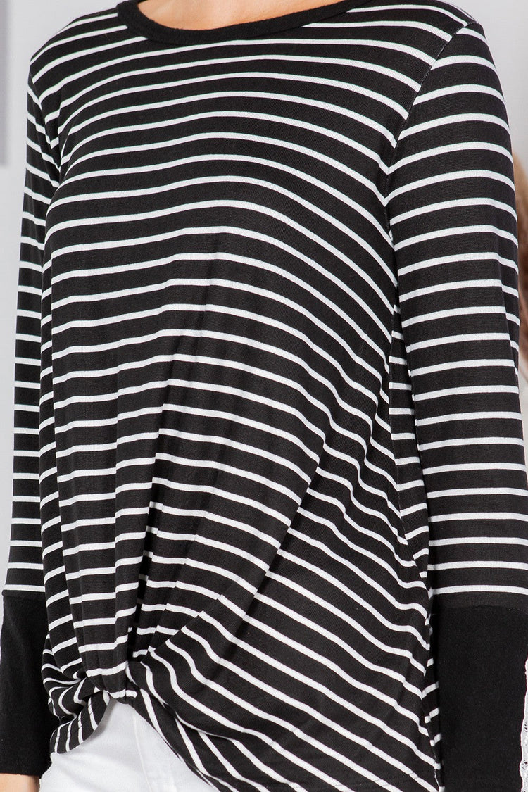 Front Twist Sweater Stripe Knit Top view 16 - Fall Wardrobe Essential - Top Sweater