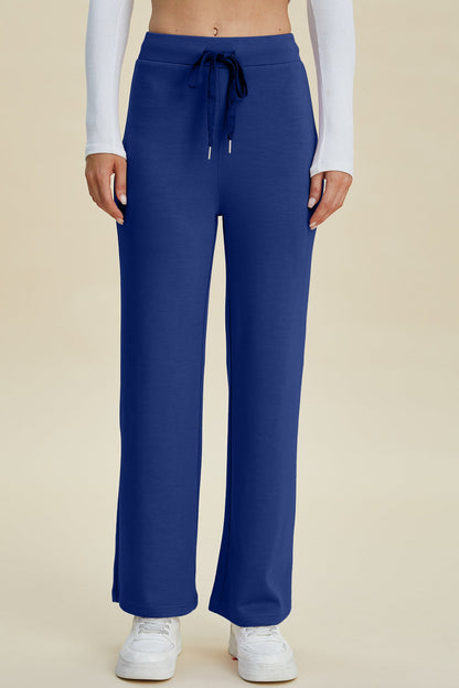 Full Size Air Scuba Drawstring Wide Leg Pants - MeeeShop Women's Fashion
