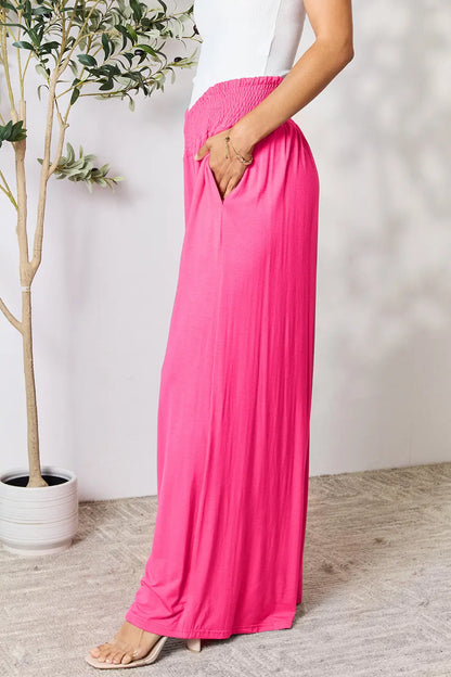 Full Size Smocked Wide Waistband Wide Leg Pants - MeeeShop Women's Fashion