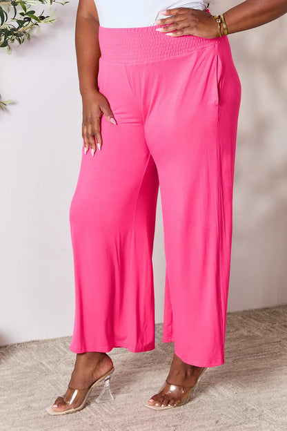 Full Size Smocked Wide Waistband Wide Leg Pants - MeeeShop Women's Fashion