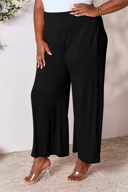 Full Size Smocked Wide Waistband Wide Leg Pants - MeeeShop Women's Fashion