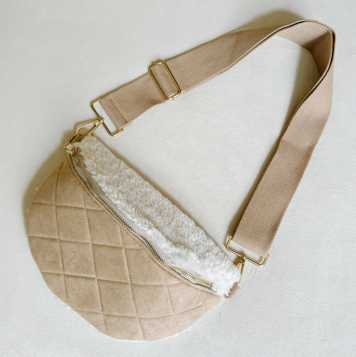 Fuzzy and Quilted Luxe Sling Bag in Black view 3