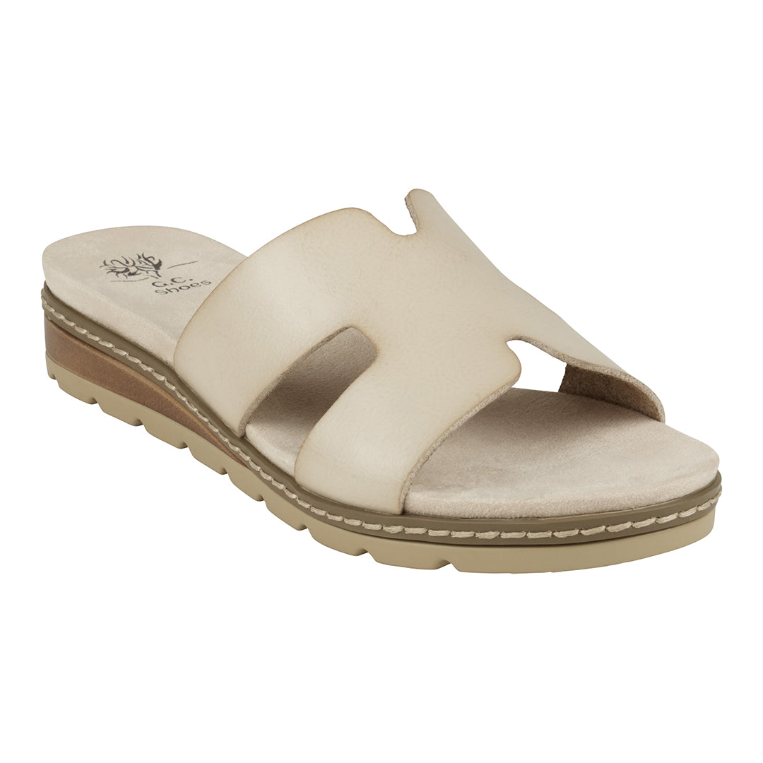 Gc Shoes Women's Nellie Beige Cut-out Slide Flat Sandals in Vegan Leather and Slip on Design Beige (shoe) - shop at us.meeesh