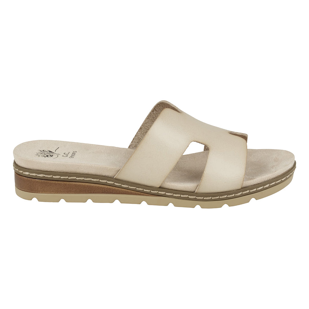 Gc Shoes Women's Nellie Beige Cut-out Slide Flat Sandals in Vegan Leather and Slip on Design Beige view 2 (shoe) - shop at us