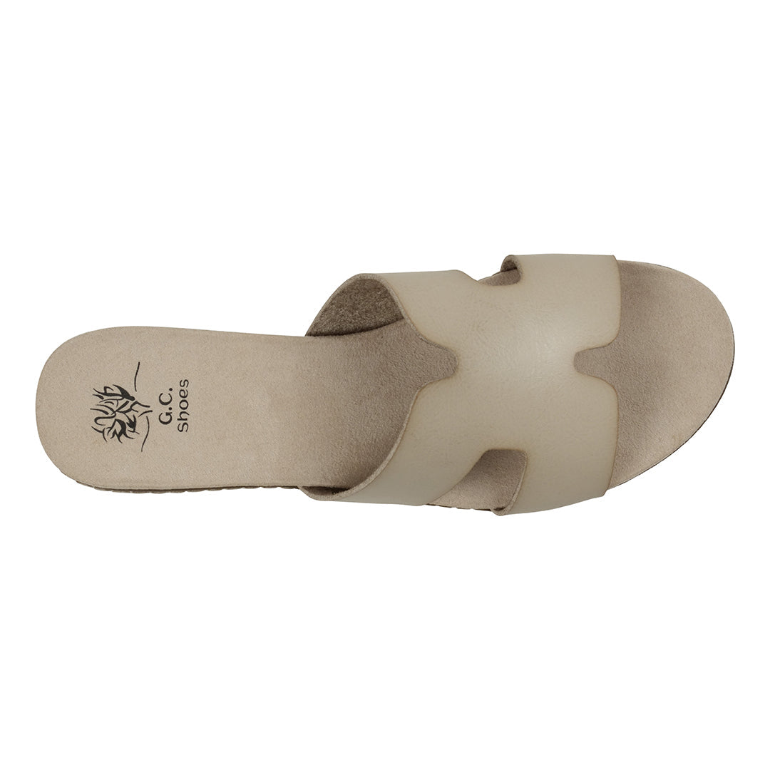 Gc Shoes Women's Nellie Beige Cut-out Slide Flat Sandals in Vegan Leather and Slip on Design Beige view 3 (shoe) - shop at us