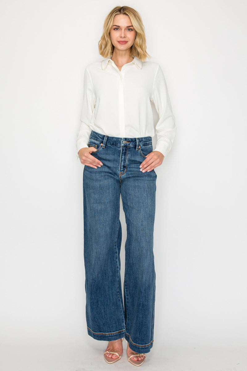 genevieve relaxed high Genevieve Relaxed High Rise Palazzo Jeans view 5 (bottom) - shop at us.meeeshop