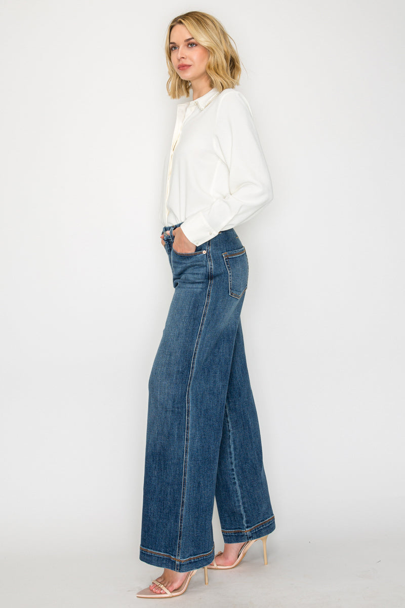 genevieve relaxed high Genevieve Relaxed High Rise Palazzo Jeans view 6 (bottom) - shop at us.meeeshop