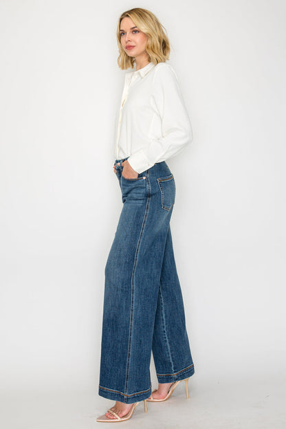 genevieve relaxed high Genevieve Relaxed High Rise Palazzo Jeans view 6 (bottom) - shop at us.meeeshop