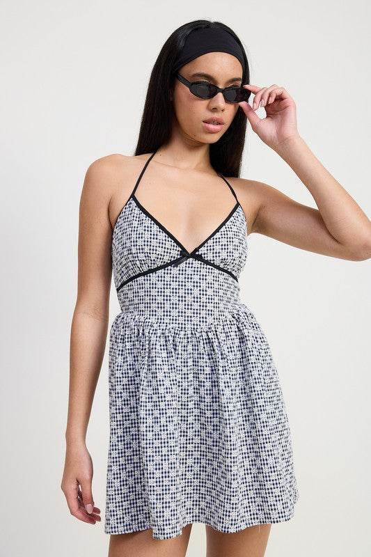 Gingham Halter Neck Mini Dress - us.meeeshop