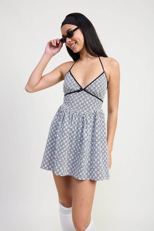 Gingham Halter Neck Mini Dress - us.meeeshop