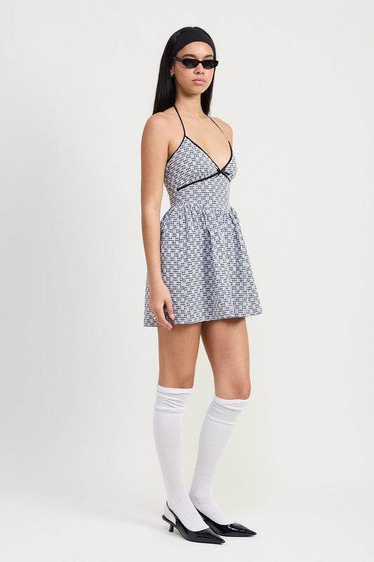 Gingham Halter Neck Mini Dress - us.meeeshop