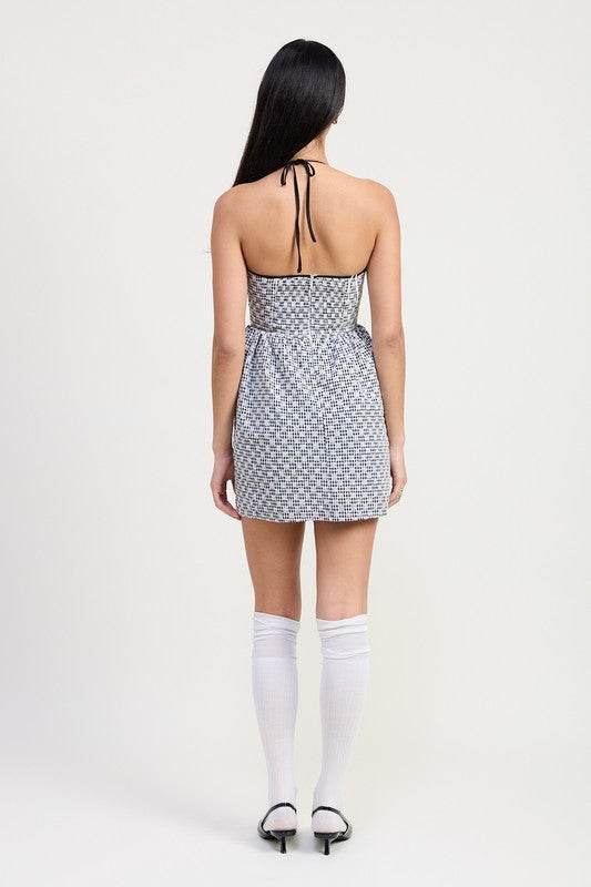 Gingham Halter Neck Mini Dress - us.meeeshop