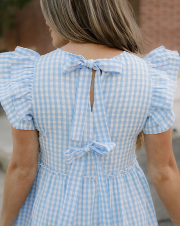 Gingham Knot Back Ruffled Maxi Dress in M view 2 - Gingham Knit Dress