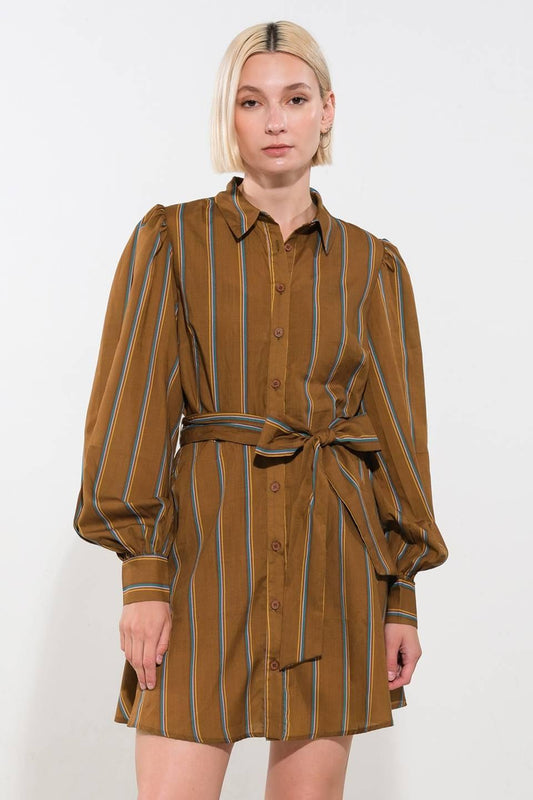 Give It a Go Woven Mini Dress in BROWN MULTI view 2