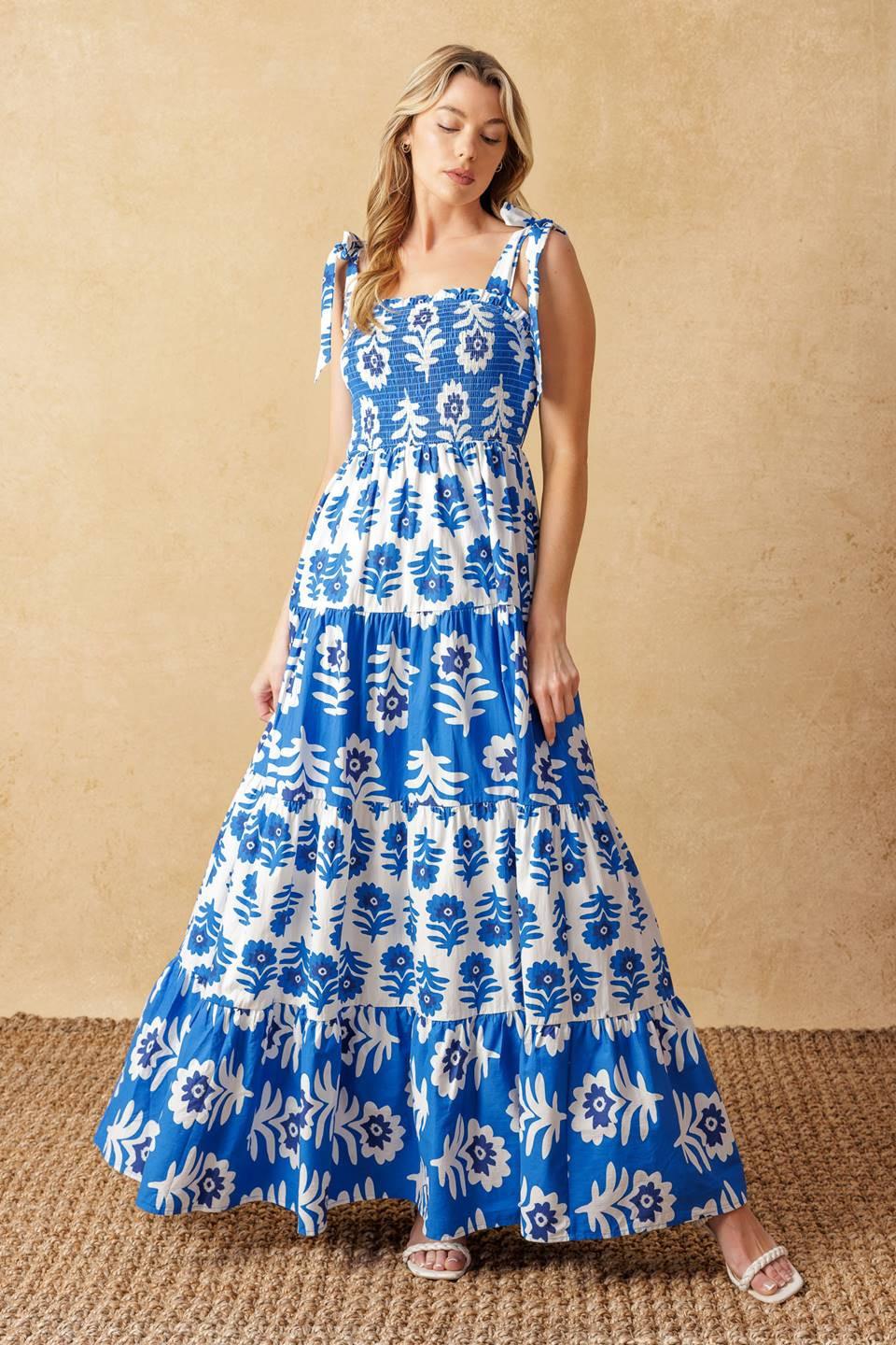 Glamour in Motion Woven Maxi Dress in BLUE/IVORY view 2