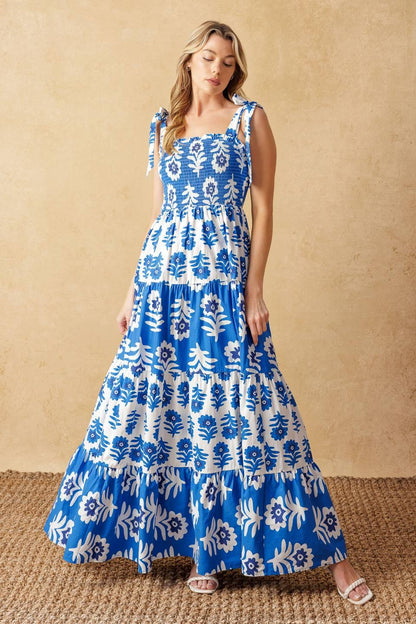 Glamour in Motion Woven Maxi Dress in BLUE/IVORY view 2