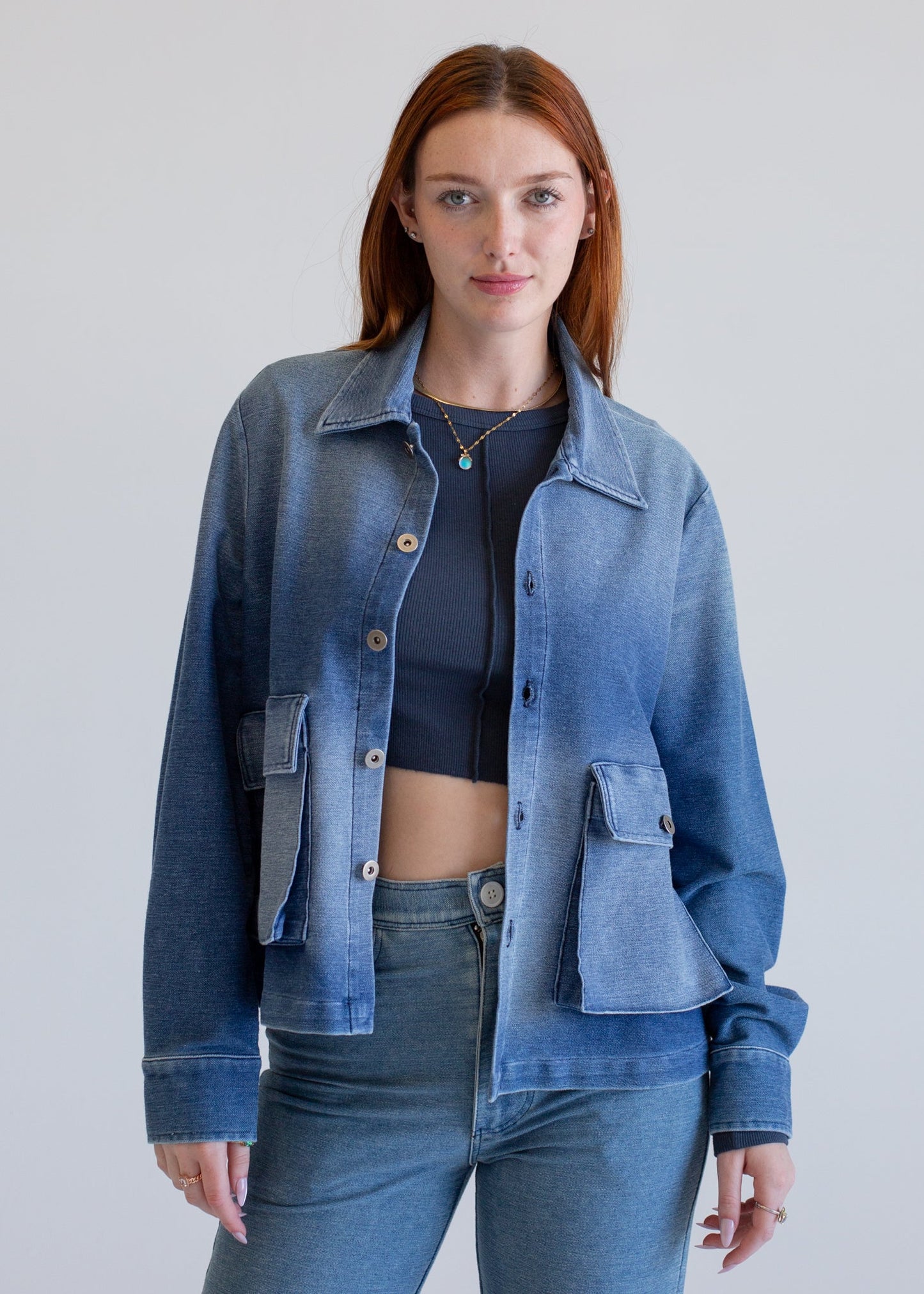 Glee + Co Indigo Worker's Jacket in S - Casual Office Outfit - Indigo Work Jacket (layer)
