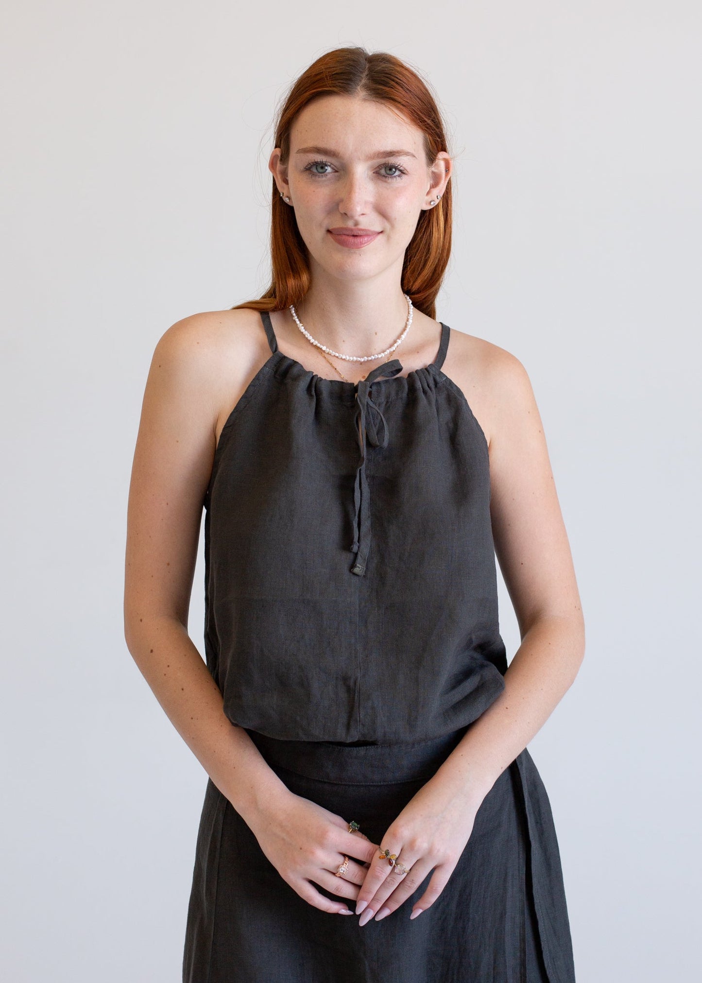 Glee + Co Linen Halter Tank in XS view 2 - Linen Halter Tank Top