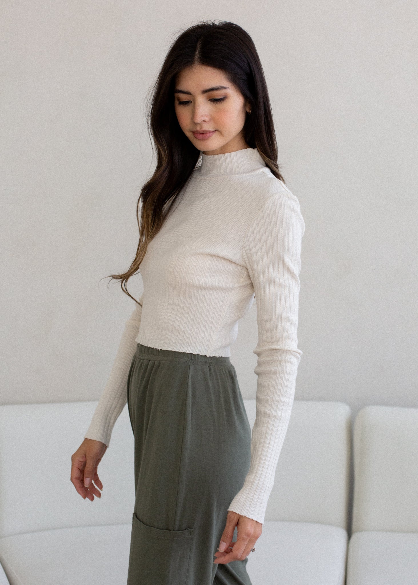 Glee + Co Pointelle Mock Neck Long Sleeve in XS view 2 (piece)