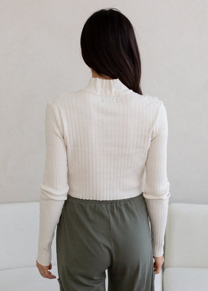 Glee + Co Pointelle Mock Neck Long Sleeve in XS view 3 (piece)