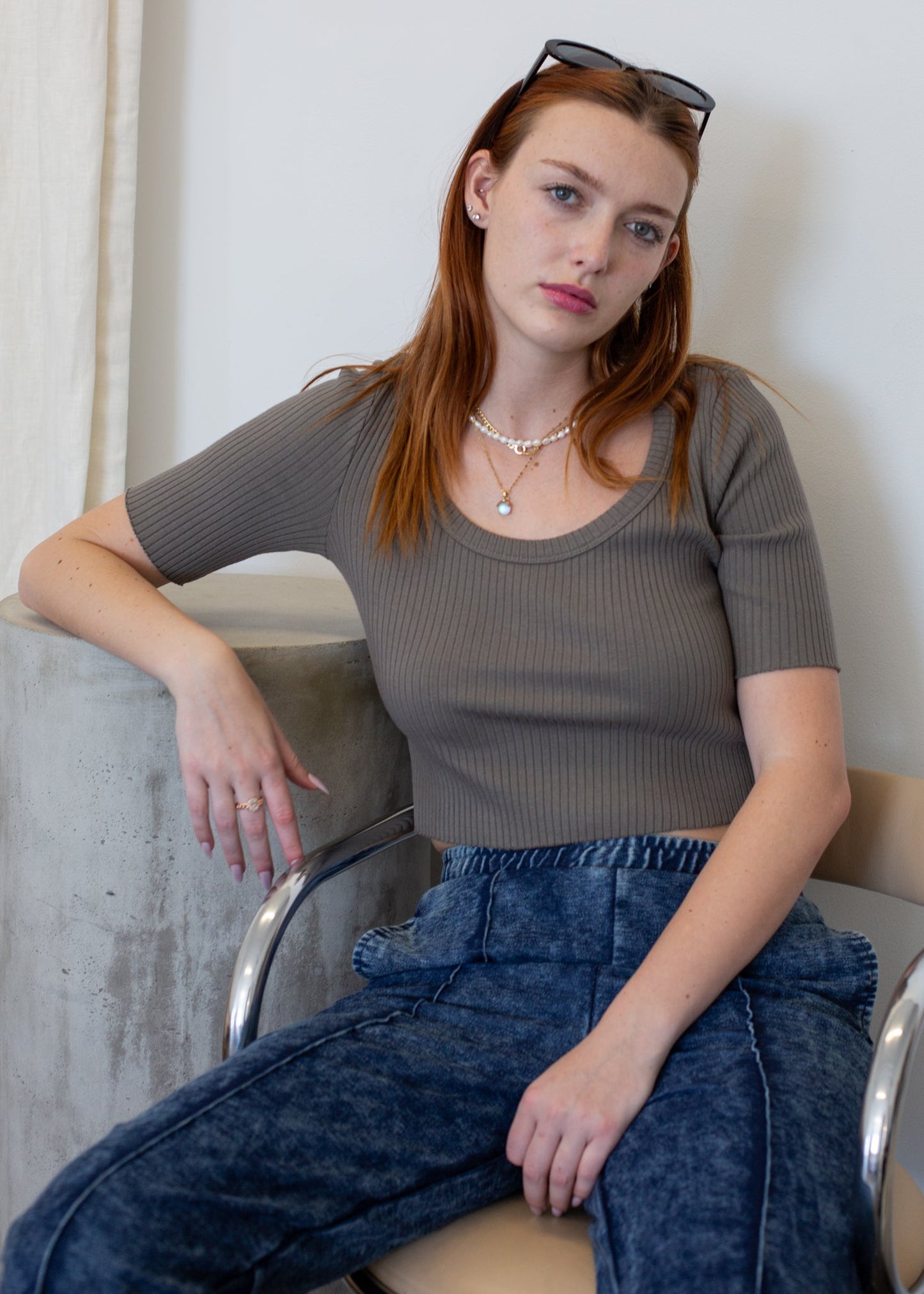 Glee + Co Ribbed Half Sleeve Top in S view 5 - Half Sleeve Ribbed Tops For Women