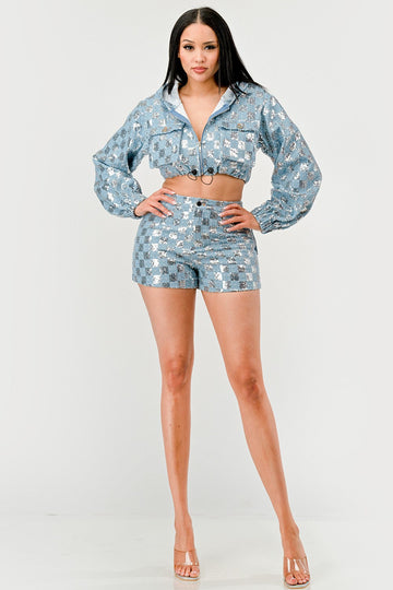 Glitz & Denim Sequin Hoodie Set in BLUE/SILVER view 2 - Set Hoodie (top)