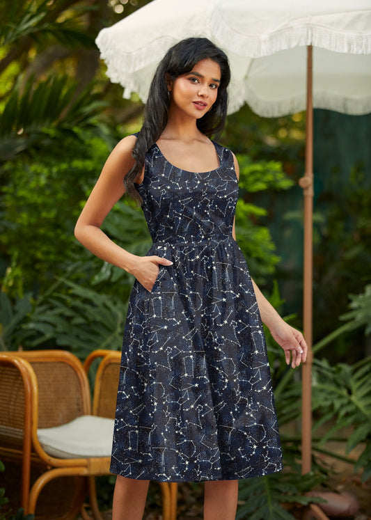 Glow in the Dark Constellations Fit & Flare Dress in XS - Glow Black Dress