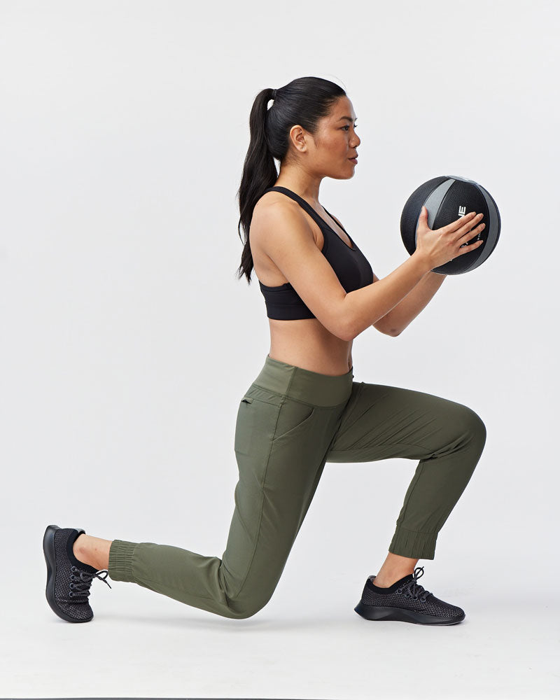 Goal Five Excel Jogger 7/8 Length 28" Pant in Dark Moss view 12 - Length Pant (bottom)
