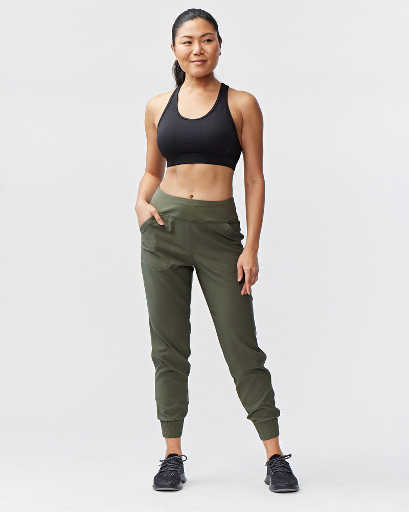 Goal Five Excel Jogger 7/8 Length 28" Pant in Dark Moss view 9 - Length Pant (bottom)