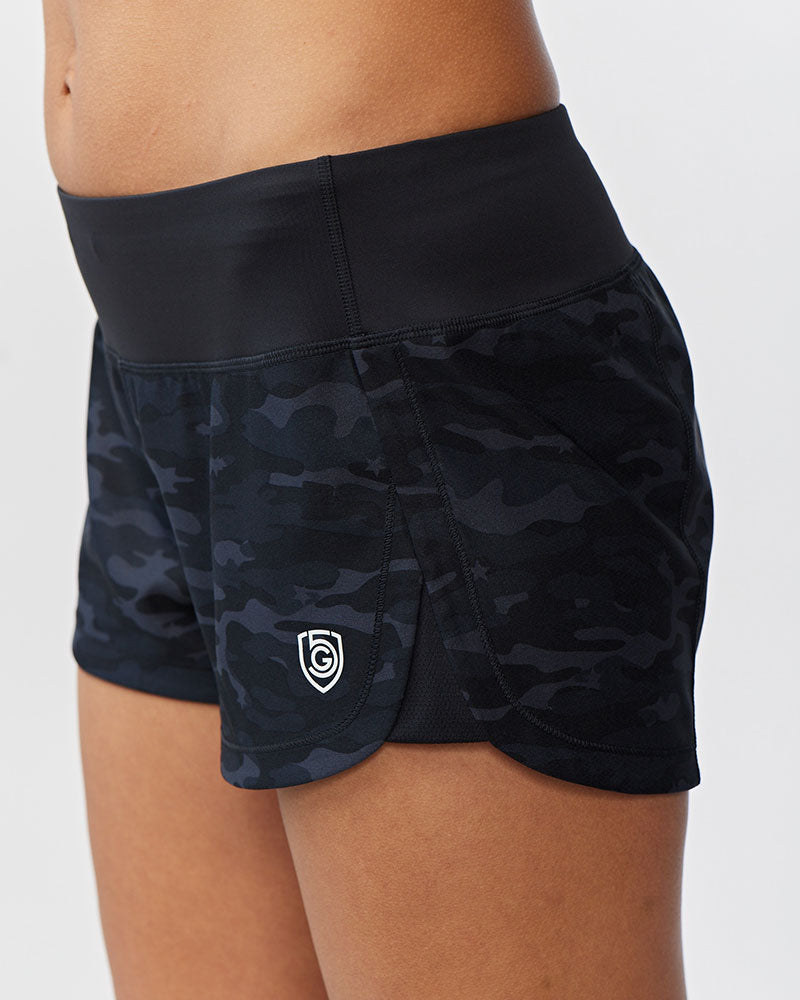 Goal Five Fast & Free Women's Workout Shorts in Black Camo view 18 - Casual Office Outfit - Goal Five Shorts Reviews