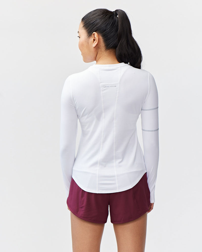 Goal Five Foudy Women's Longsleeve Workout Top in White view 3 - Casual Office Outfit - Goal 5 Top