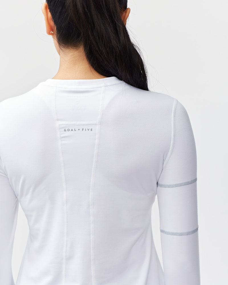 Goal Five Foudy Women's Longsleeve Workout Top in White view 4 - Casual Office Outfit - Goal 5 Top