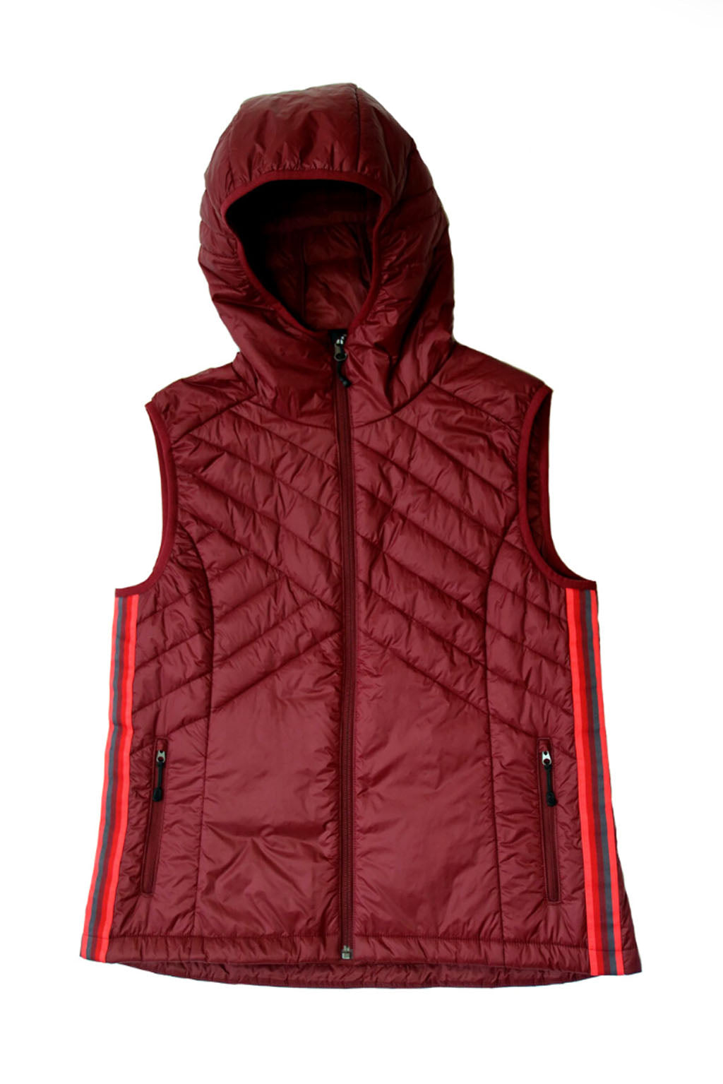 Goal Five Powerstripe Eco-friendly Down Hooded Vest in Merlot view 8 - Goal Vest (layer)