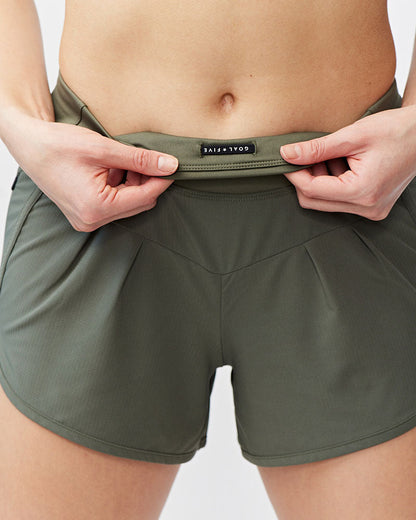 Goal Five Sheva Women's High Rise Running Shorts in Malachite view 12 - High-Waisted - Goal Five Shorts Reviews