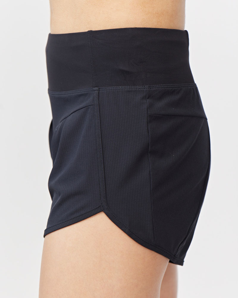Goal Five Sheva Women's High Rise Running Shorts in Hot Coral view 3 - High-Waisted - Goal Five Shorts Reviews (bottom)