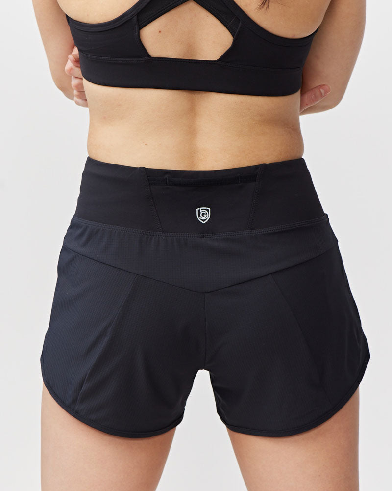 Goal Five Sheva Women's High Rise Running Shorts in Hot Coral view 4 - High-Waisted - Goal Five Shorts Reviews (bottom)