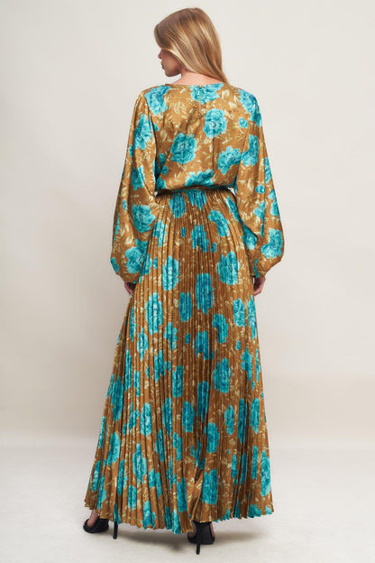 Golden Bloom Luxe Woven Satin Maxi Dress in DIJON view 3 - Golden Blossom Dress
