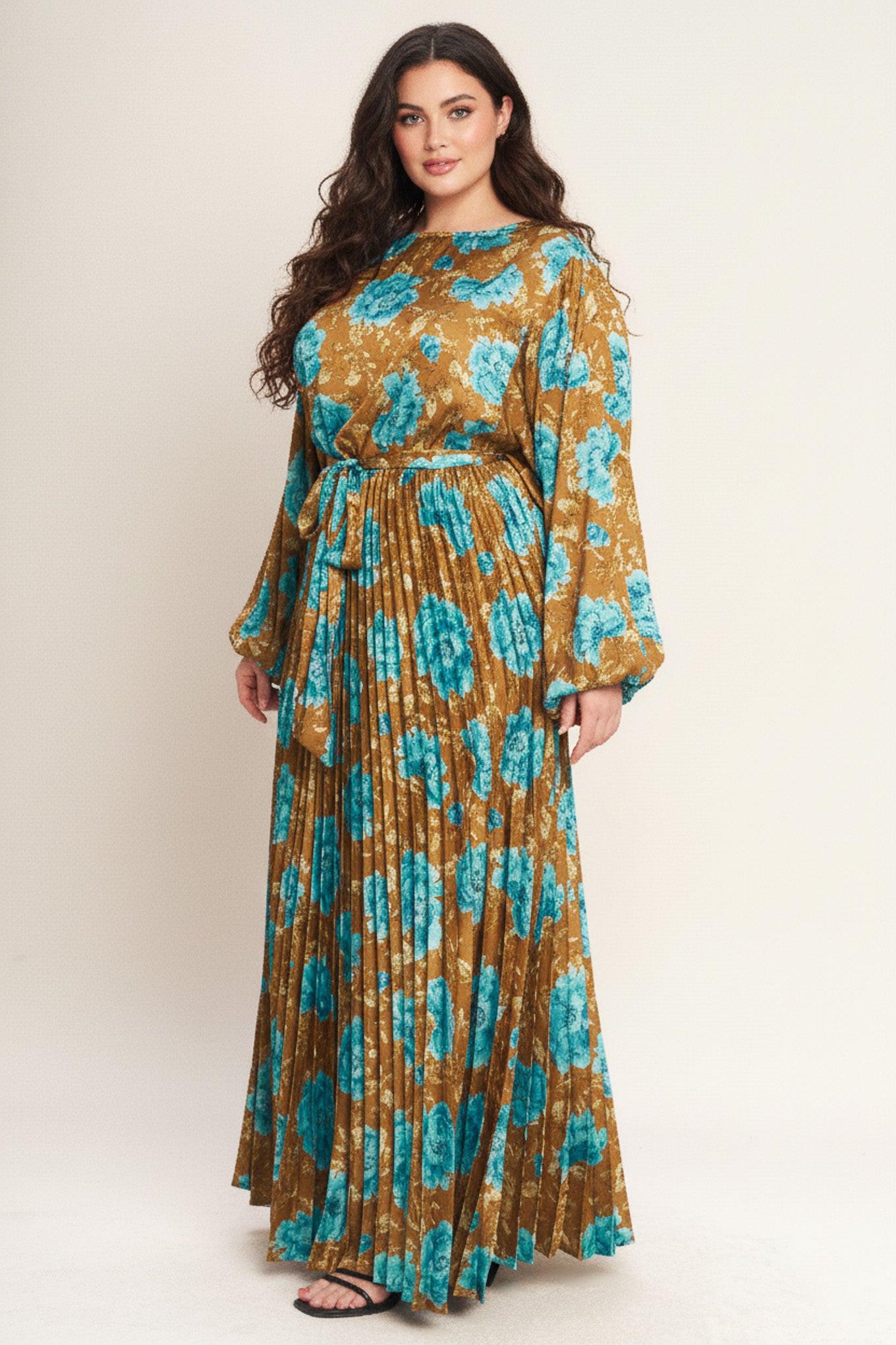 Golden Bloom Luxe Woven Satin Maxi Dress view 7 - Golden Blossom Dress
