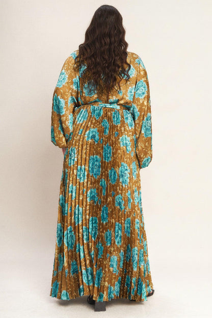 Golden Bloom Luxe Woven Satin Maxi Dress view 8 - Golden Blossom Dress
